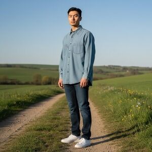 Classic Bugle Boy  Long Sleeve  Shirt Men's Large Heavy Denim Metal Button Up